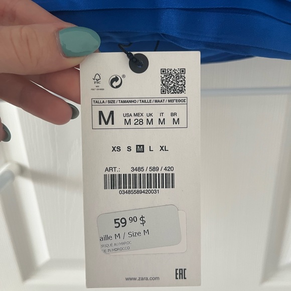 Blue Satin Zara Halter Crop Top w Ribbed Detailing - Picture 5 of 5